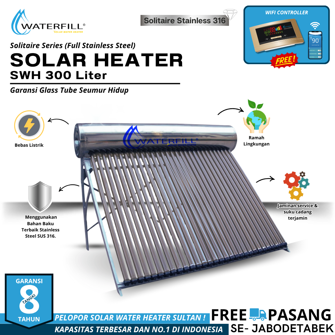 Waterfill Solarheater 300 Solitaire (Full Stainless)