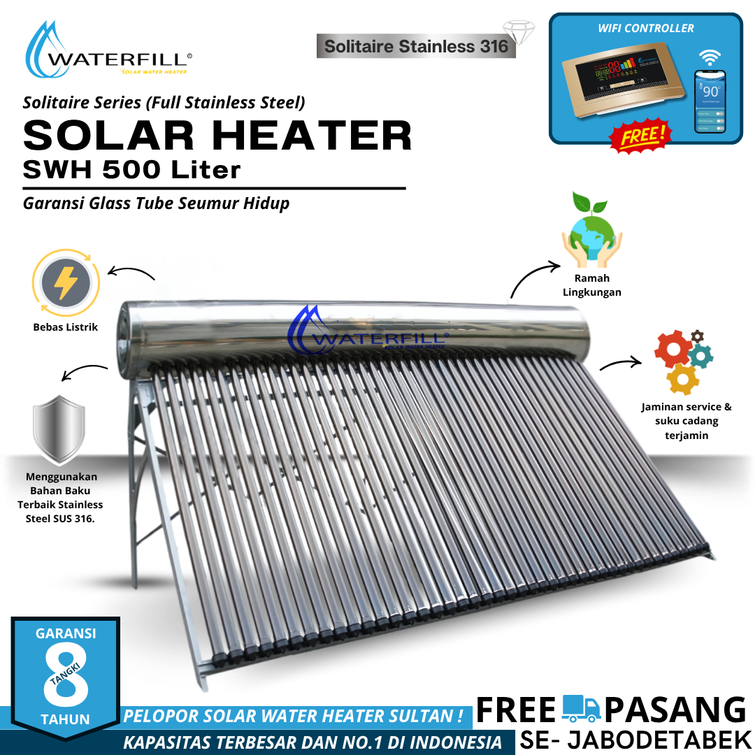 Waterfill Solarheater 500 Solitaire (Full Stainless)